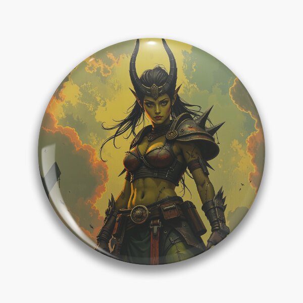 Item preview, Warrior of the Ashen Wasteland – Horned Warlord with Flaming Blade designed and sold by DiceWay.