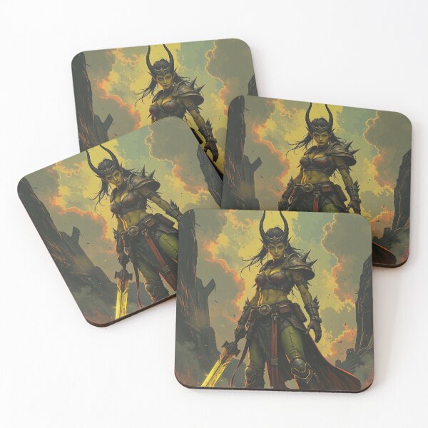Item preview, Warrior of the Ashen Wasteland – Horned Warlord with Flaming Blade designed and sold by DiceWay.