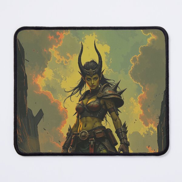 Item preview, Warrior of the Ashen Wasteland – Horned Warlord with Flaming Blade designed and sold by DiceWay.
