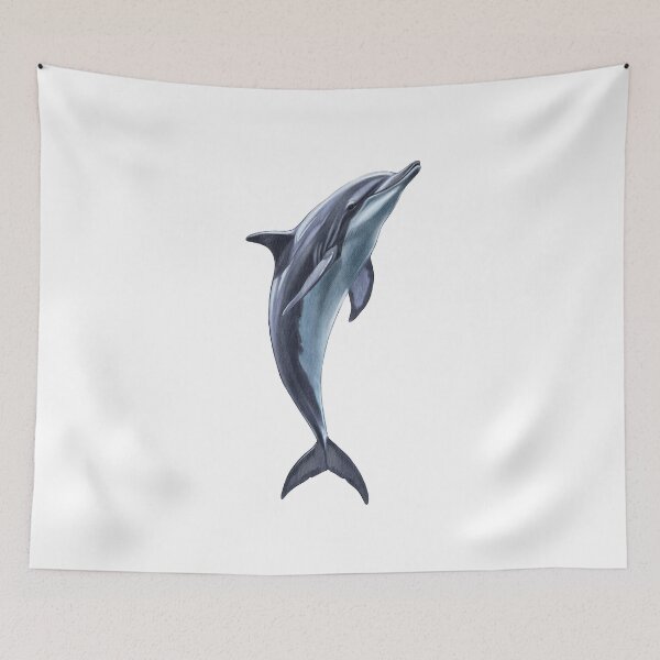 Item preview, Dolphin leaps gracefully above the water's surface near a coastal area at sunrise designed and sold by Ms. Iryna.