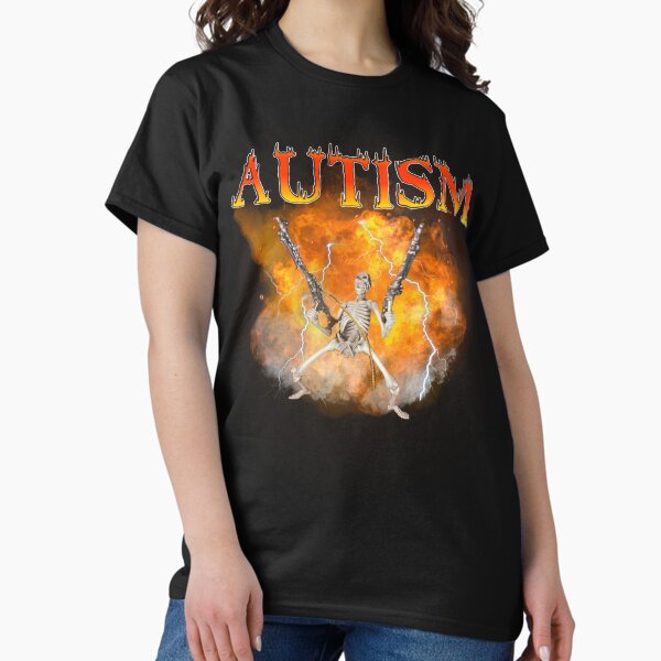Vista previa del artículo con la obra «Meme de esqueleto autista con ametralladora», diseñado y vendido por shoyy.