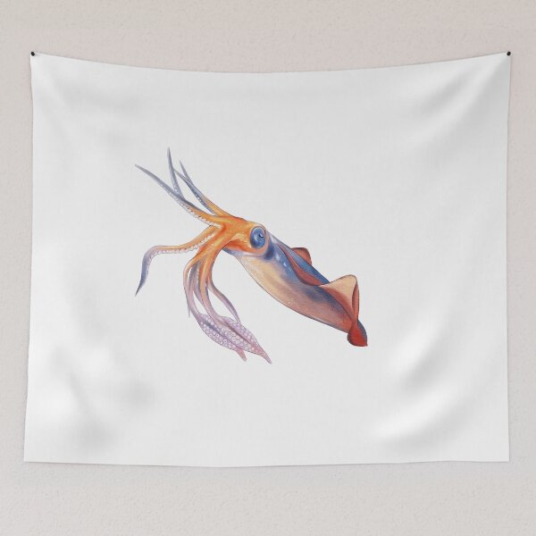 Item preview, Colorful squid with detailed features swimming in the ocean, showcasing vibrant colors and unique anatomy designed and sold by Ms. Iryna.