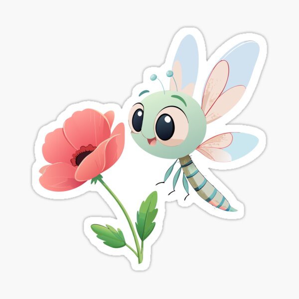 Colorful Baby Dragonfly Near a Flower (v02) Sticker