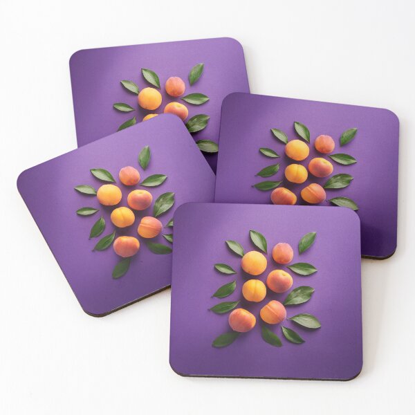 Item preview, Organic ripe orange peaches on purple background with leaves designed and sold by Design your dreams.