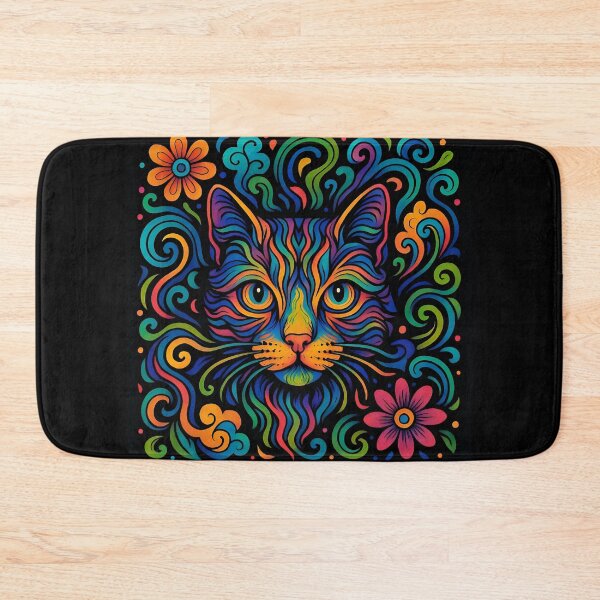 Item preview, Psychedelic Colorful Cat Portrait with Floral Swirls designed and sold by Amr Siam.