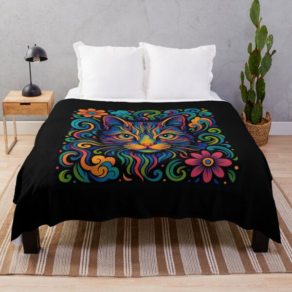 Item preview, Psychedelic Colorful Cat Portrait with Floral Swirls designed and sold by Amr Siam.