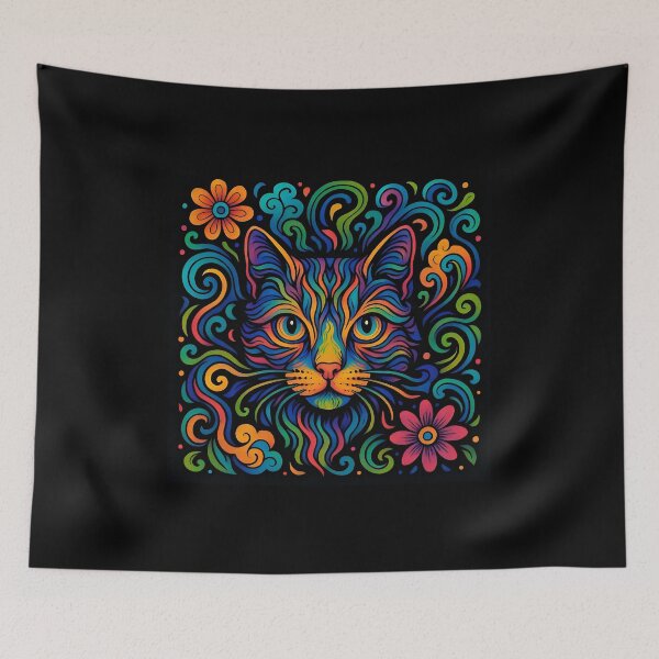Item preview, Psychedelic Colorful Cat Portrait with Floral Swirls designed and sold by Amr Siam.