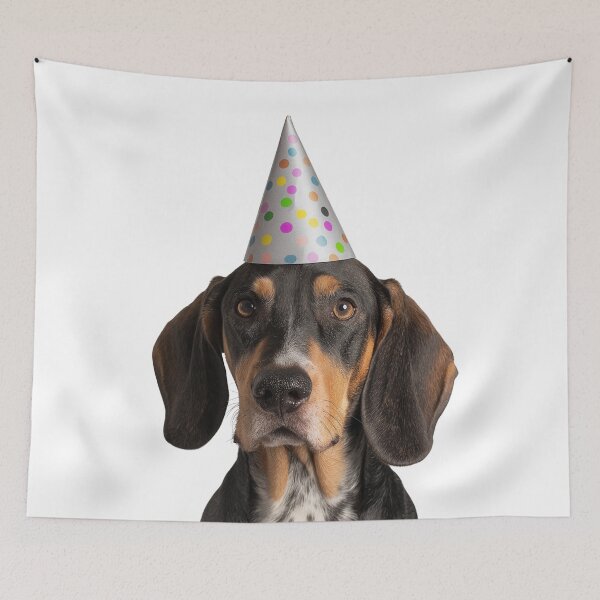 Item preview, Cute American English Coonhound dog with Party Hat Birthday Celebration designed and sold by LazyOwlStore.