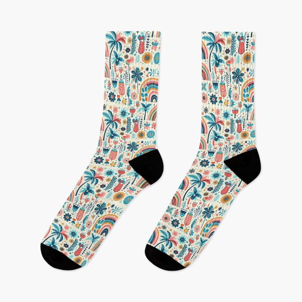 Item preview, Rainbow with Palm Trees and Flowers - Scandinavian Folk Art by heidiannemorris © designed and sold by FOLK ART FUSION by heidiannemorris.