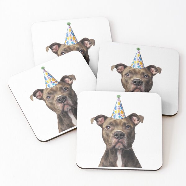 Item preview, Cute American Staffordshire Terrier dog with Party Hat Birthday Celebration designed and sold by LazyOwlStore.
