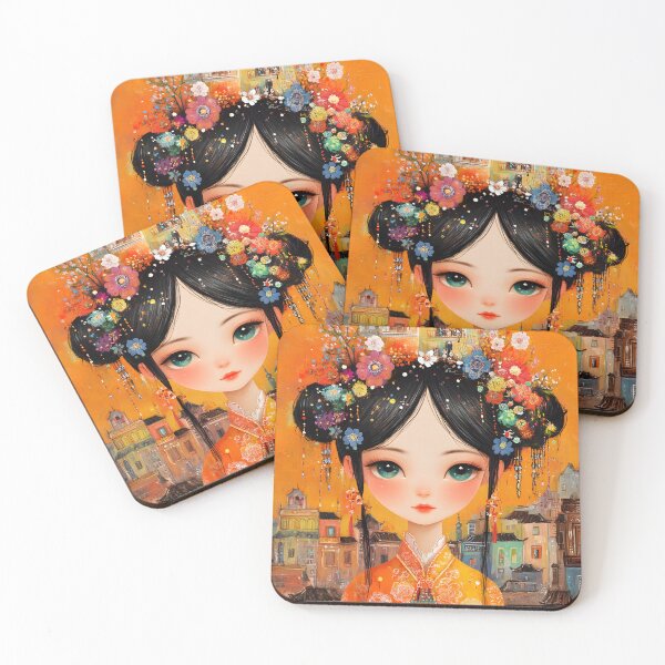 Item preview, Girl with vivid floral headpiece in urban setting art designed and sold by Artessie.