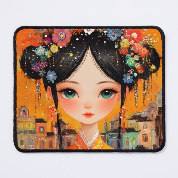Item preview, Girl with vivid floral headpiece in urban setting art designed and sold by Artessie.