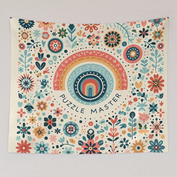 Item preview, Vibrant Rainbow and Flowers with PUZZLE MASTER - Scandinavian Folk Art by heidiannemorris © designed and sold by FOLK ART FUSION.