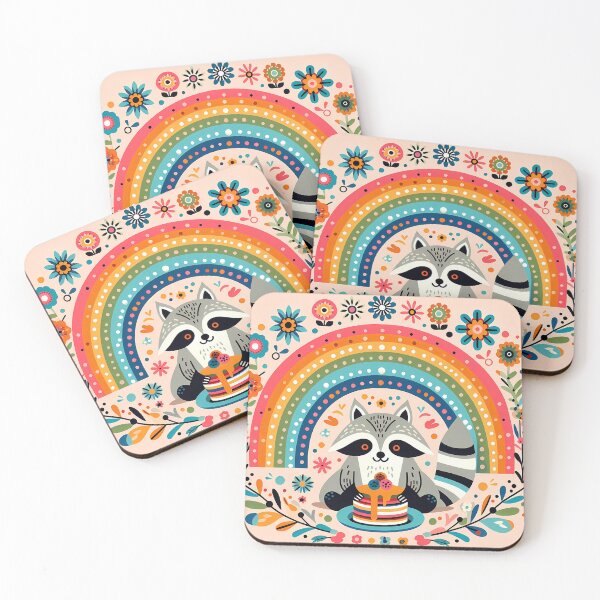 Item preview, Lindo mapache con gofres y helado - Arte popular escandinavo de heidiannemorris © designed and sold by FOLK ART FUSION.