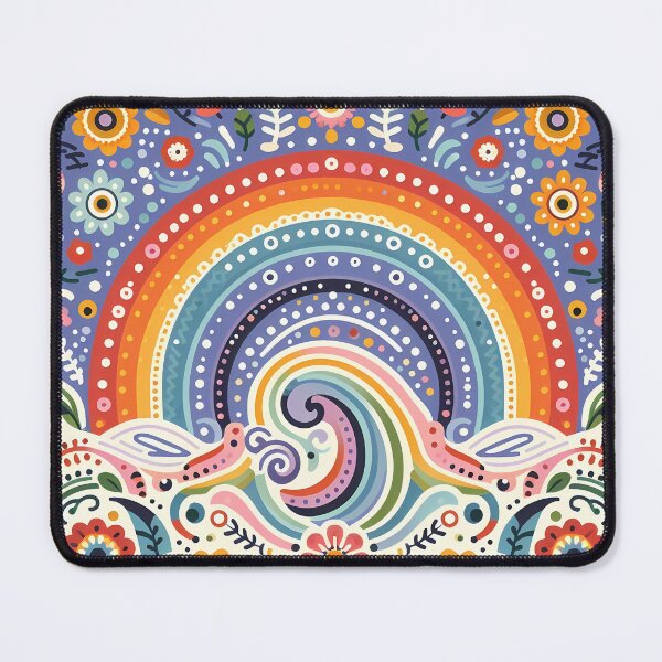 Item preview, Vibrant Rainbow and Colourful Wave with Folk Flowers - Scandinavian Folk Art by heidiannemorris © designed and sold by FOLK ART FUSION by heidiannemorris.