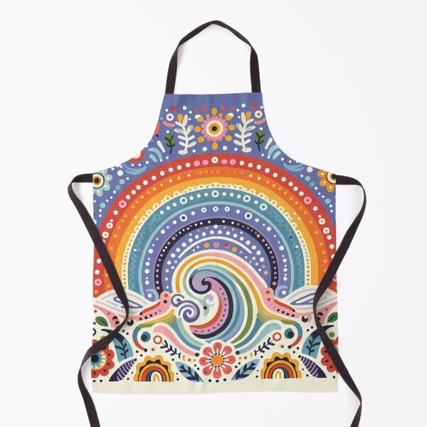 Item preview, Vibrant Rainbow and Colourful Wave with Folk Flowers - Scandinavian Folk Art by heidiannemorris © designed and sold by FOLK ART FUSION by heidiannemorris.