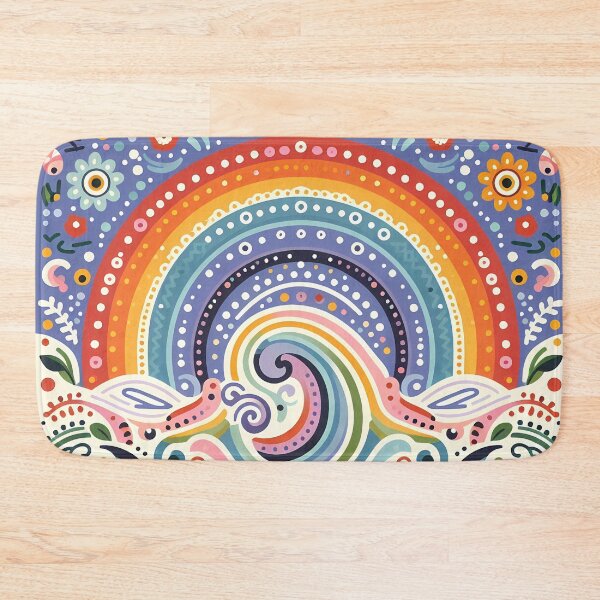 Item preview, Vibrant Rainbow and Colourful Wave with Folk Flowers - Scandinavian Folk Art by heidiannemorris © designed and sold by FOLK ART FUSION.