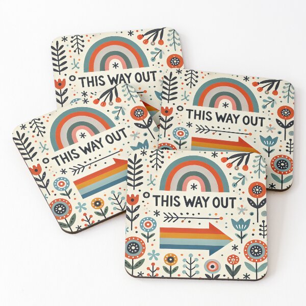 Item preview, THIS WAY OUT Rainbow and Flowers - Scandinavian Folk Art by heidiannemorris © designed and sold by FOLK ART FUSION by heidiannemorris.