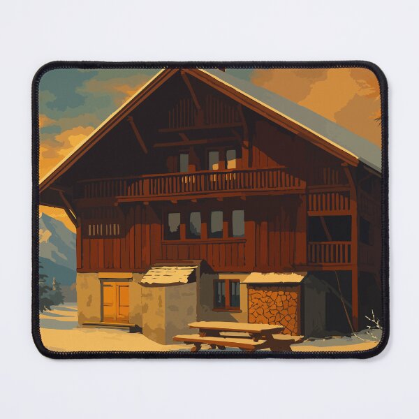 Item preview, Les Ravines – Morillon | Vintage poster of a snowy alpine chalet designed and sold by Atelier Brume.