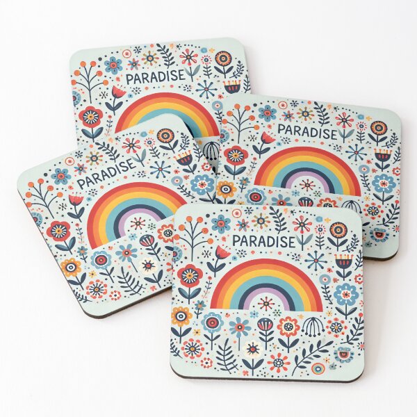 Item preview, Rainbow and Flowers with PARADISE - Scandinavian Folk Art by heidiannemorris © designed and sold by FOLK ART FUSION by heidiannemorris.