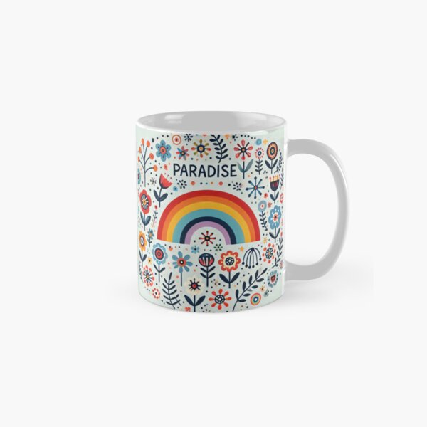 Item preview, Rainbow and Flowers with PARADISE - Scandinavian Folk Art by heidiannemorris © designed and sold by FOLK ART FUSION by heidiannemorris.