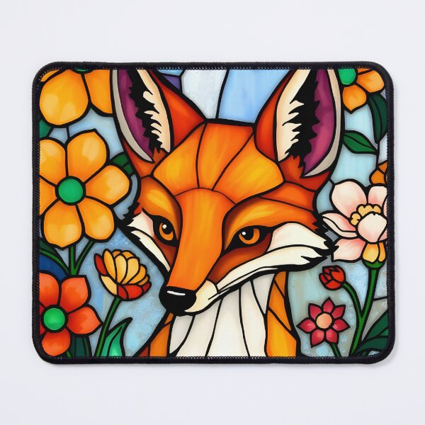 Item preview, Stained Glass Fox Among Florals – Elegant Woodland Art designed and sold by EmeraldeaArt.