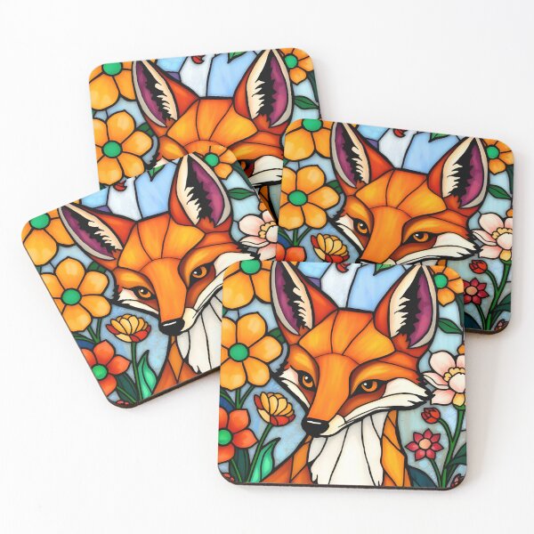Item preview, Stained Glass Fox Among Florals – Elegant Woodland Art designed and sold by EmeraldeaArt.