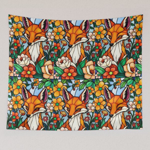 Item preview, Stained Glass Fox Among Florals – Elegant Woodland Art designed and sold by EmeraldeaArt.