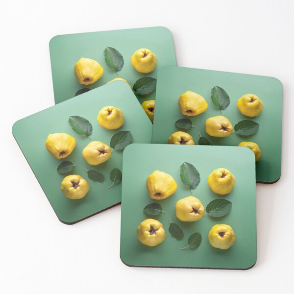 Item preview, Organic juicy yellow succulent quinces with leaves on a green background designed and sold by Design your dreams.