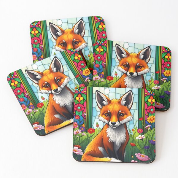 Item preview, Stained Glass Summer Fox Among Florals designed and sold by EmeraldeaArt.