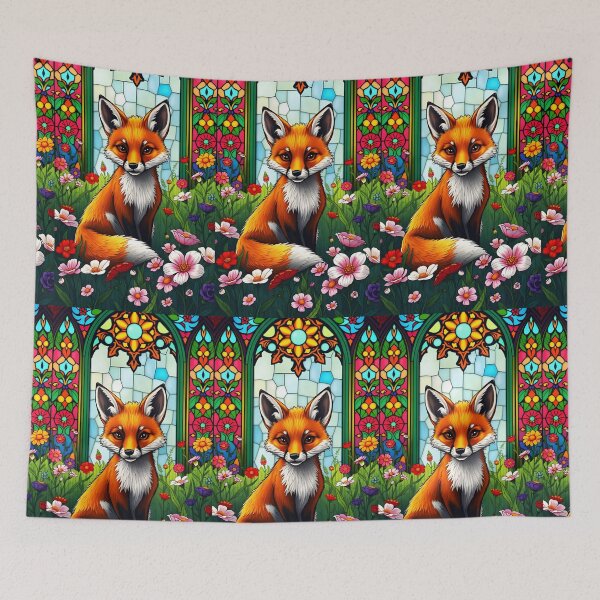 Item preview, Stained Glass Summer Fox Among Florals designed and sold by EmeraldeaArt.