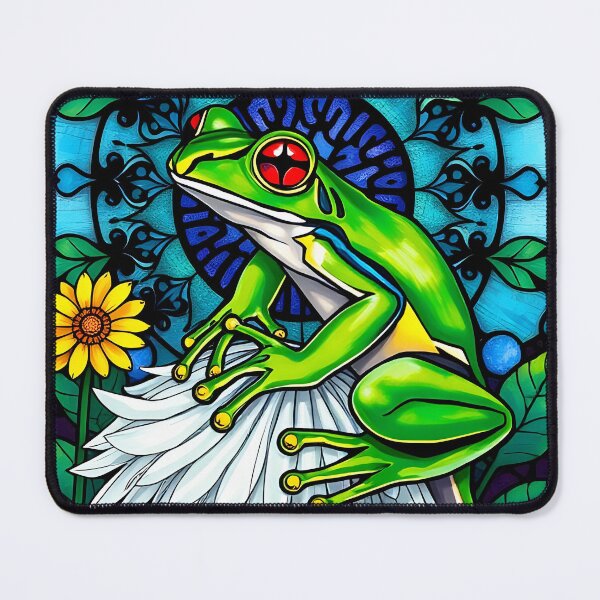 Item preview, Stained Glass green Frog sitting on a white flower designed and sold by EmeraldeaArt.