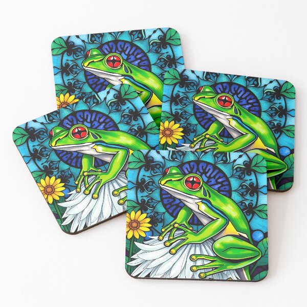 Item preview, Stained Glass green Frog sitting on a white flower designed and sold by EmeraldeaArt.