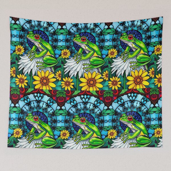 Item preview, Stained Glass green Frog sitting on a white flower designed and sold by EmeraldeaArt.