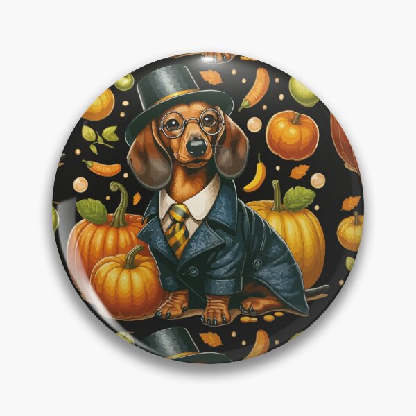 Item preview, Autumn-Style Dachshund with Pumpkins designed and sold by Brushlight Studio.
