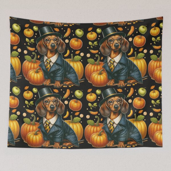 Item preview, Autumn-Style Dachshund with Pumpkins designed and sold by Brushlight Studio.