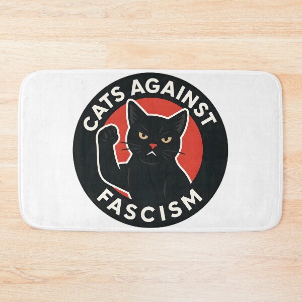 Item preview, "Cats Against Fascism" Black Sticker with White Text & Red Circle – Bold Protest Cat Design designed and sold by WAUZ.