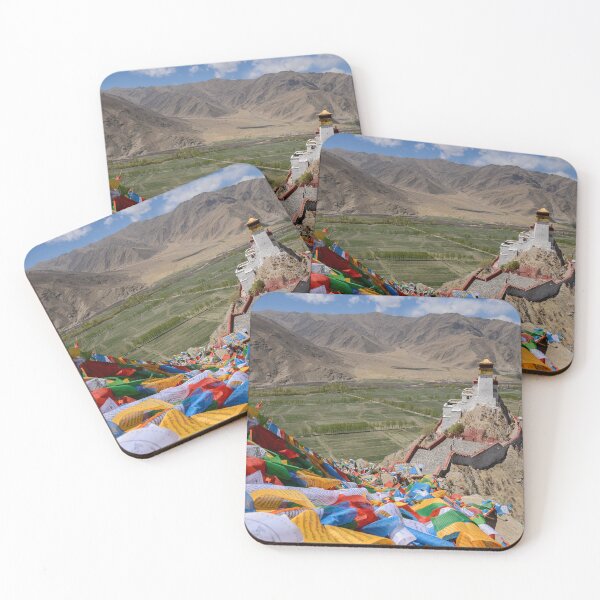 Item preview, Mountain landscape of Tibet with prayer flags and Yumbu-Lha Khang monastery designed and sold by Eckart Mayer Photography.