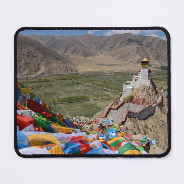 Item preview, Mountain landscape of Tibet with prayer flags and Yumbu-Lha Khang monastery designed and sold by Eckart Mayer Photography.