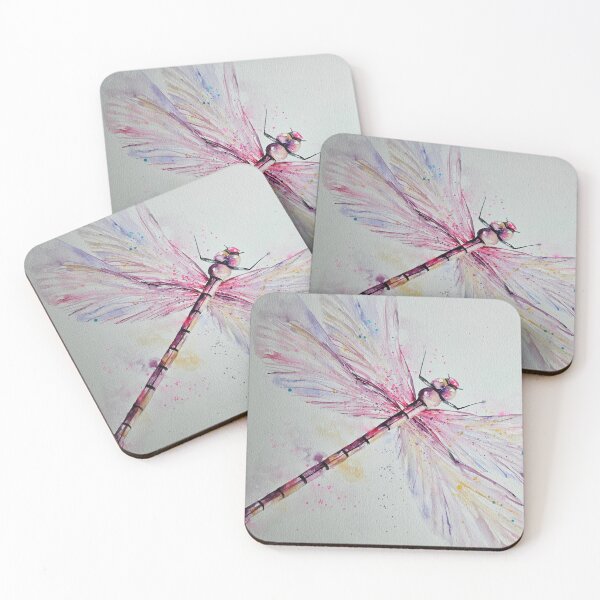 Item preview, Loose messy style watercolour painting of a pink dragonfly by Elle Smith Art designed and sold by Elle-Smith-Art.