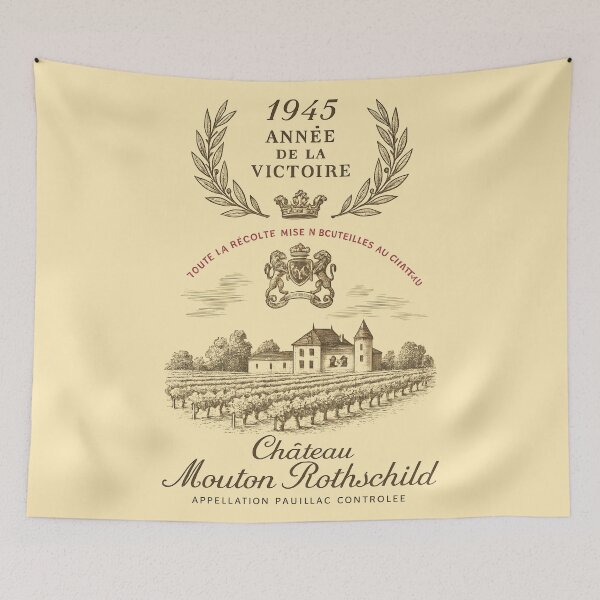 Item preview, Wine Pairing Art | Vintage Château Mouton Rothschild 1945 Vineyard Scene | French Wine Lover designed and sold by WAUZ.