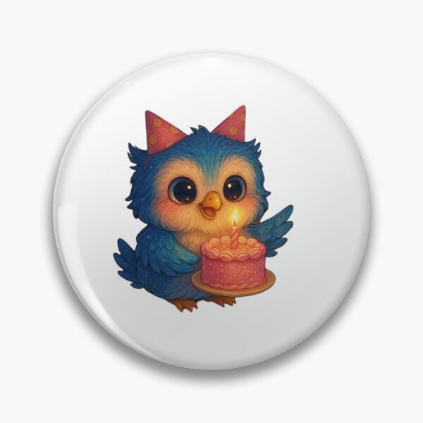 Item preview, Cute Blue Owl with Birthday Cake – Kawaii Party Bird Illustration designed and sold by JoynestStudioCo.