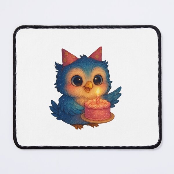 Item preview, Cute Blue Owl with Birthday Cake – Kawaii Party Bird Illustration designed and sold by JoynestStudioCo.