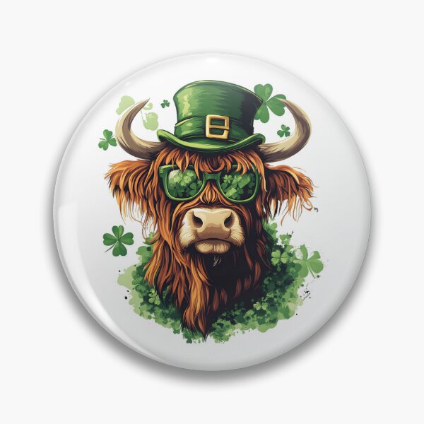 Item preview, Highland Cow Wearing St. Patrick’s Day Hat and Shamrock Glasses designed and sold by Mariana Shymkovych.