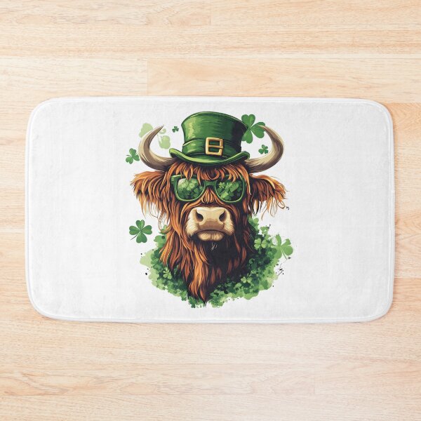 Item preview, Highland Cow Wearing St. Patrick’s Day Hat and Shamrock Glasses designed and sold by Mariana Shymkovych.