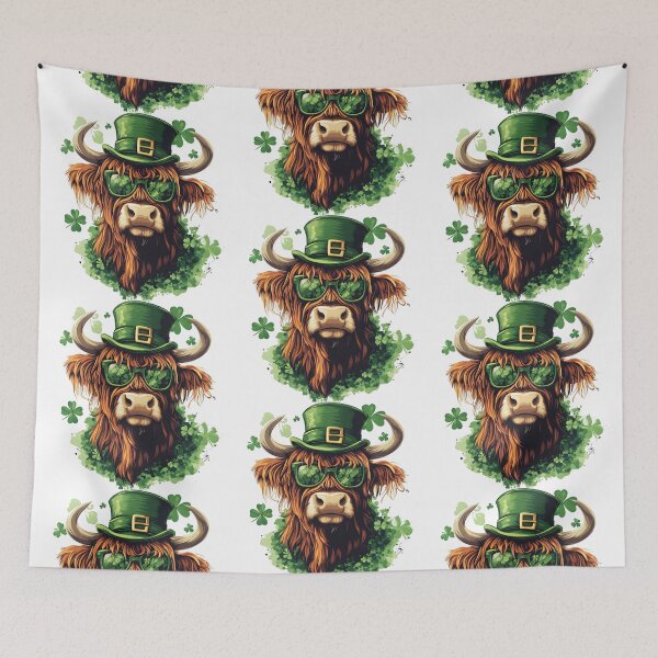 Item preview, Highland Cow Wearing St. Patrick’s Day Hat and Shamrock Glasses designed and sold by Mariana Shymkovych.