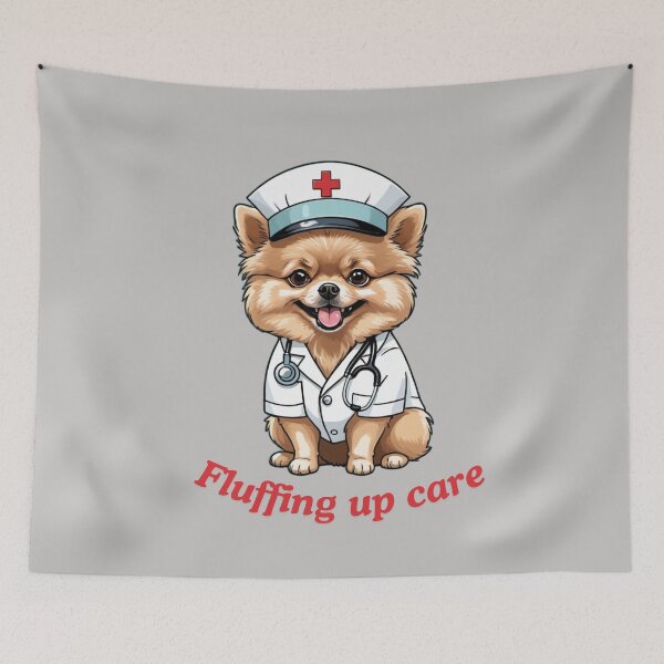 Item preview, Nurse Cartoon with Pomeranian Dog Design – Funny and Unique Dog and Owner Artwork – Nurse Gift – Pet Humor designed and sold by KoraTalks.