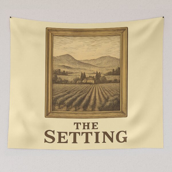 Item preview, The Setting Wine Pairing Art | Vintage Napa Valley Vineyard Scene | Elegant Wine Decor designed and sold by WAUZ.
