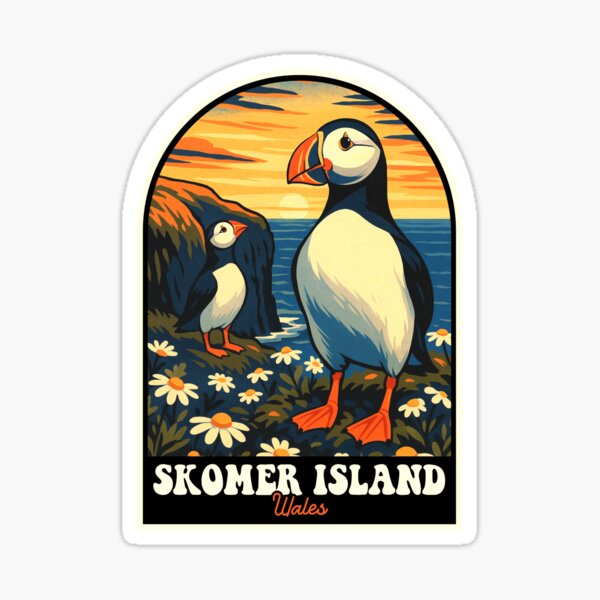 Artikel-Vorschau von Skomer Island Wales Papageientaucher Retro Reisekunst, designt und verkauft von JackCurtis1991.