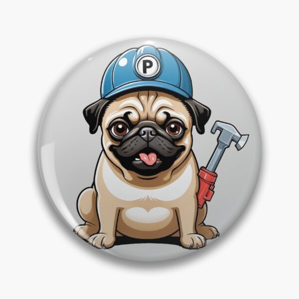 Item preview, Funny Pug Portrait – Comic Plumber Gift – Goofy Dog & Cat Owner Gifts – Humor Pet Lover Design designed and sold by KoraTalks.